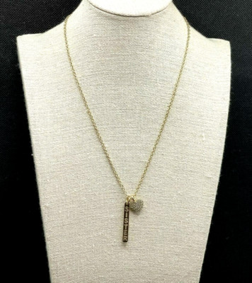 NRO Necklace  Gold tone Bar says ''SISTER'' W/Crystal Heart Signed 16''+3'' Ext. VGC