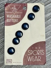 Vintage Le Chic Navy Blue Buttons On Card 3/8” Size 1 Sports Wear Set of 6 USA