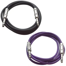 2 Pack of 1/4" TRS Patch Cables 2 Ft Extension Cords Jumper 3 Pin Various Colors