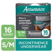 Assurance Incontinence Underwear For Men's Adult Diaper, Overnight S/M 16 Count