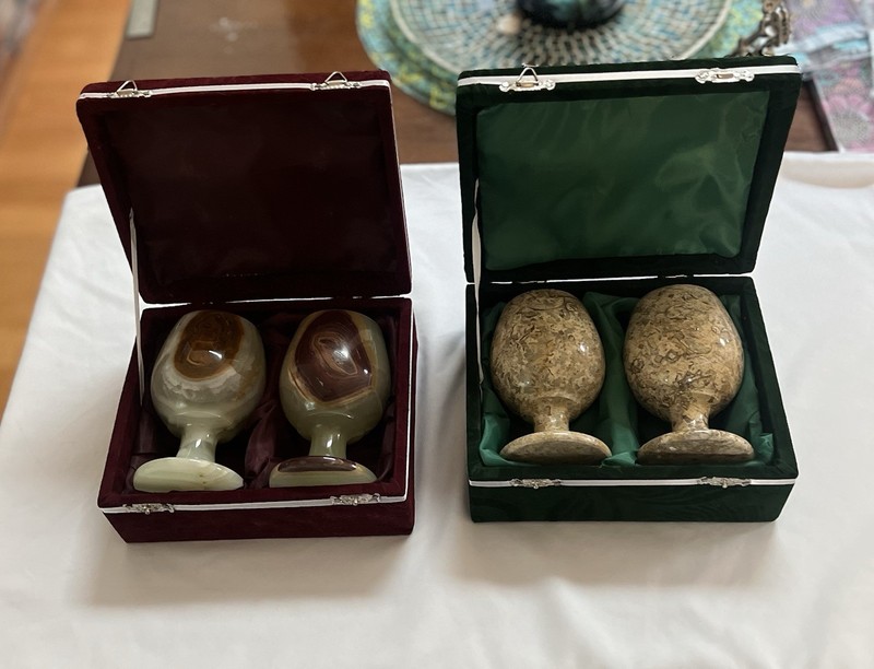 Marbled Stone Stemmed Goblet Set for 2, 2-Piece, With Presentation Boxes