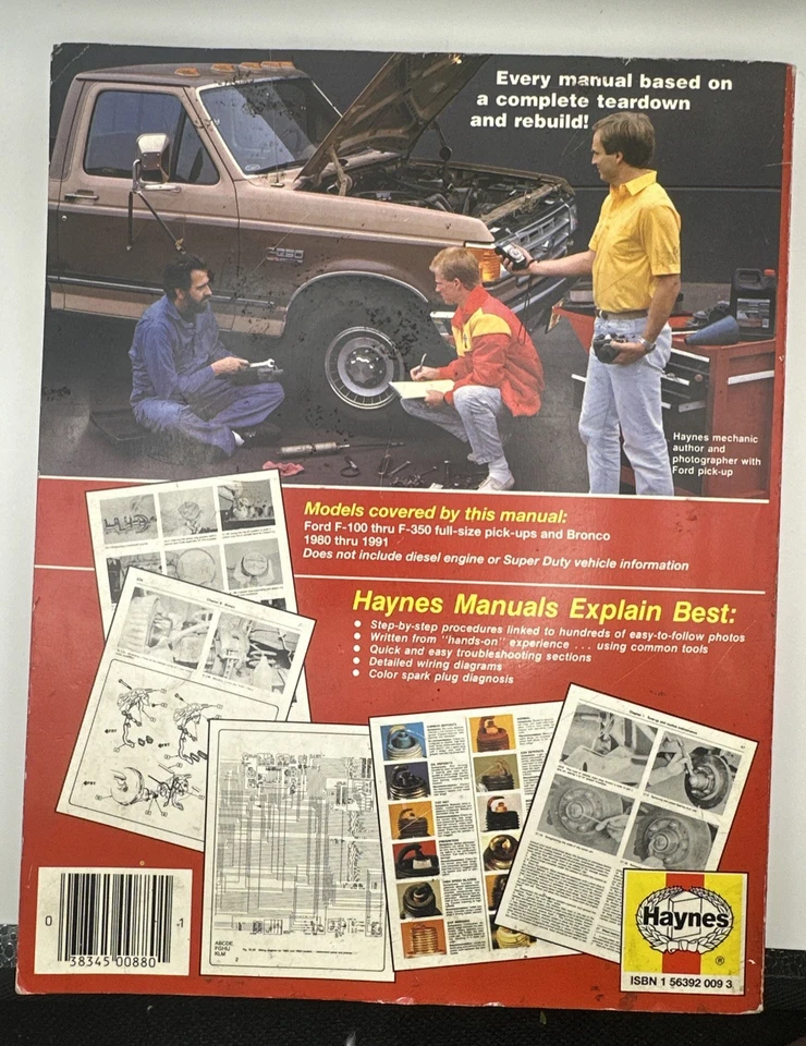 Haynes Repair Manual Ford Pickups Bronco 1980 thru 1990 F100-F350 v6 v8 , (880) - Image 2 of 2