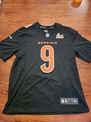 Nike Joe Burrow #9 Cincinnati Bengals Men s L Black Jersey Super Bowl LVI Patch