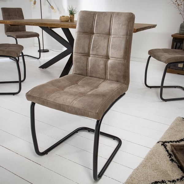 Industrial Freischwinger Stuhl Modena Vintage Taupe Ziersteppung Esszimmerstuhl-image