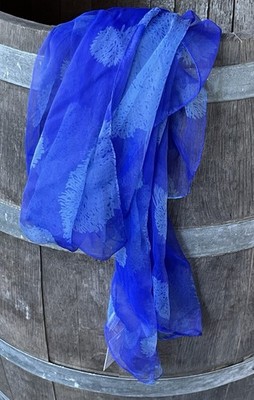 Fai Xiang Women s Scarf 100% Silk 56  Rectangle Royal Blue Sea Coral Pattern NWT