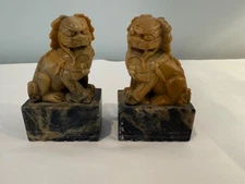 Chinese Pair Of Carved Foo Dogs Guardian Lion