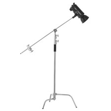 Stainless Steel C Stand with Boom Arm, 4.8-9.8ft Height, 44lb Load Capacity