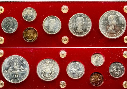 1960 Canada ~ 6 Coin Mint Set ~ Silver $1, 50c 25c 10c ~ Nickel 5c ~ Copper 1c