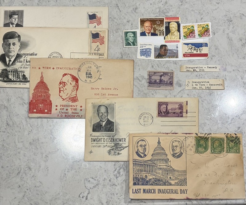 5 INAUGURATION COVER  Envelopes + stamps ! JFK, FDR, Eisenhower  As old as 1933 