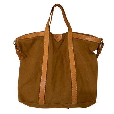 IL BISONTE Canvas Leather 2Way Shoulder Tote Bag Brown Unisex Excellent Conditi