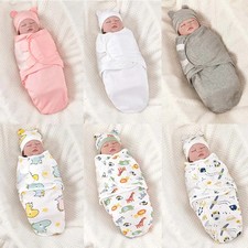 Baby Blanket Hat Set Cartoon Print Cotton Newborn Swaddle Adjustable Infant Slee