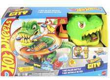 Hot Wheels Diecast City T-Rex Blaze Battle Playset Dinosaur Nemesis Toy New