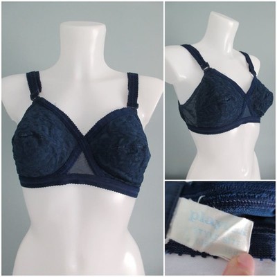Vintage 60er Jahre Playtex Büstenhalter Damen 36B dunkelblau Spitze Nylon BH