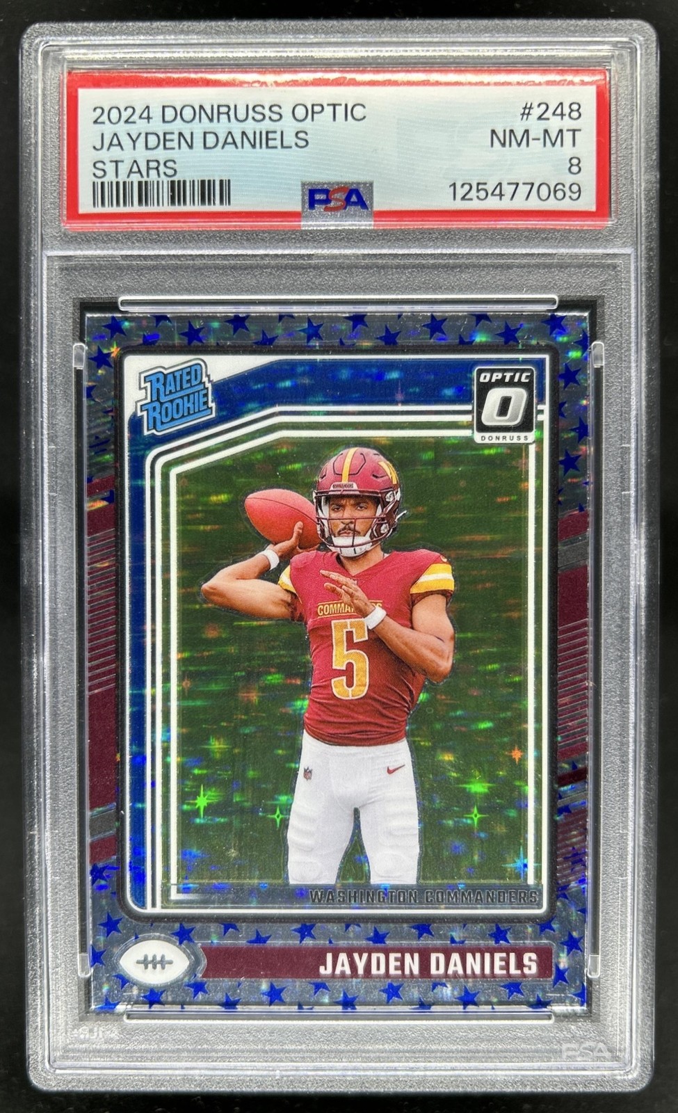2024 Panini Donruss Optic Jayden Daniels Stars Rated Rookie #248 PSA 8 view 1
