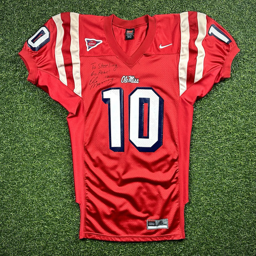Maglia Nike NCAA Pro Model 2002 Ole Miss Rebels Eli Manning autografo emesso rosso - Foto 1 di 19