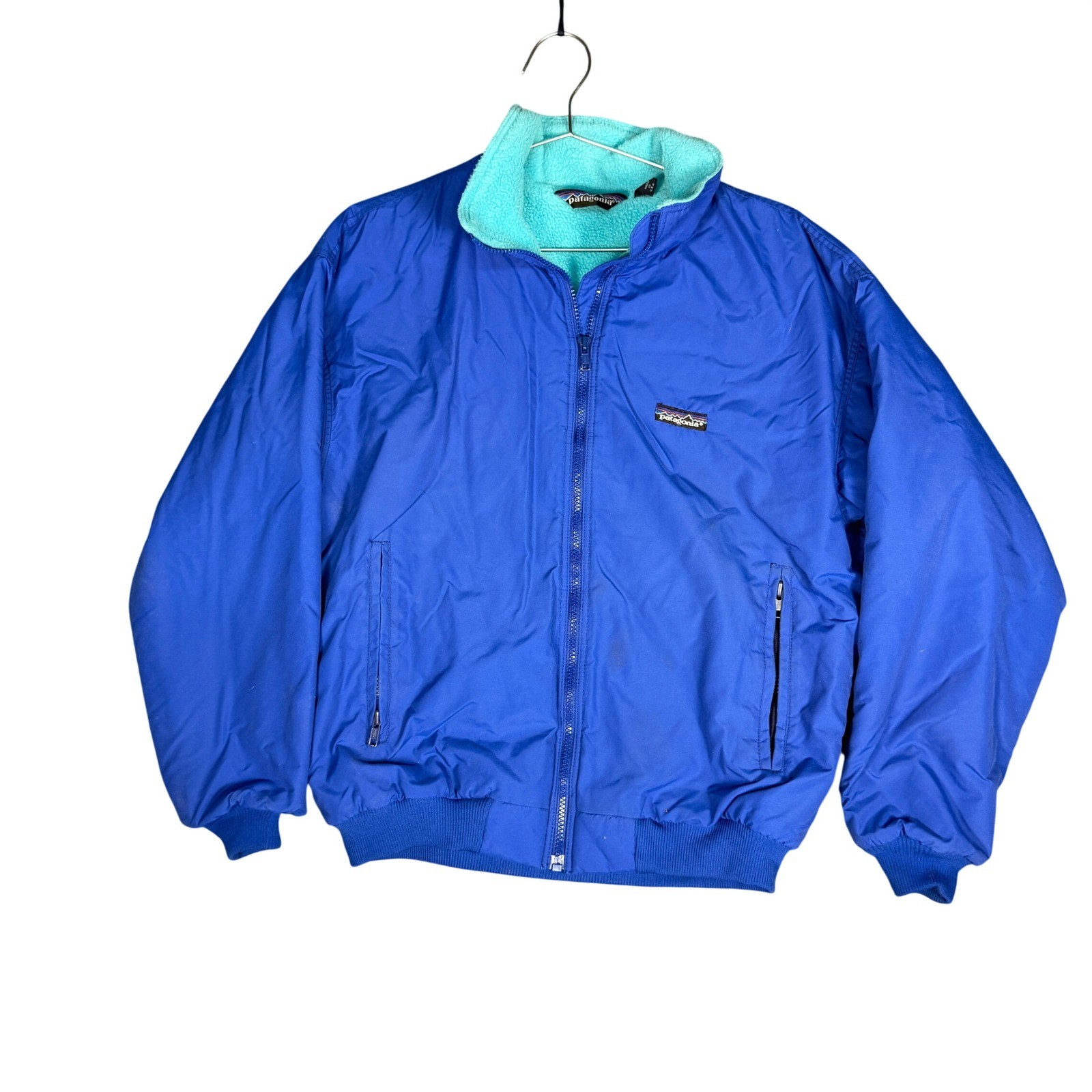 Vintage Patagonia Size M/L Shelled Fleece Lined Jacket Blue Teal Made in USA