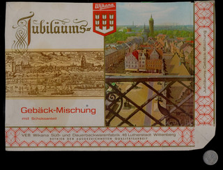 Pappe von Verpackung für "Jubiläums Gebäck Mischung" vom VEB WIKANA Wittenberg