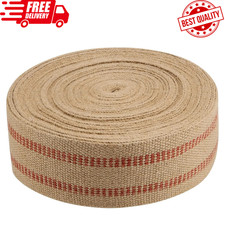 3.5 Inches x 33 Yards Natural Jute Upholstery Webbing with Red Stripes Burlap