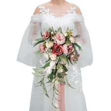 12 Inch Dusty Rose Bridal Bouquet, Cascading Bouquet,Wedding Bouquet,for Wedd...