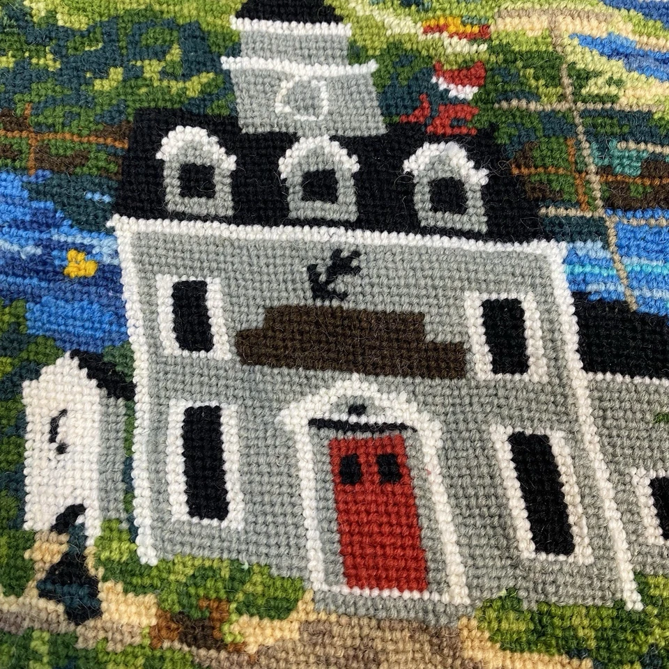 COMPLETE Vtg 1995 Dimensions Needlepoint PEACEFUL HARBOR 2433 Seaside Boat Dock - Image 3 of 4