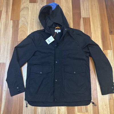 #ad NWT Jack Spade Jacket Mens Large Black Hooded Wax Cotton Full Zip Wax Wear $398 $209.99