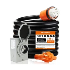 Finderomend 30 ft 50 Amp Generator Cord and Power Inlet Box Combo Kit,125/250...