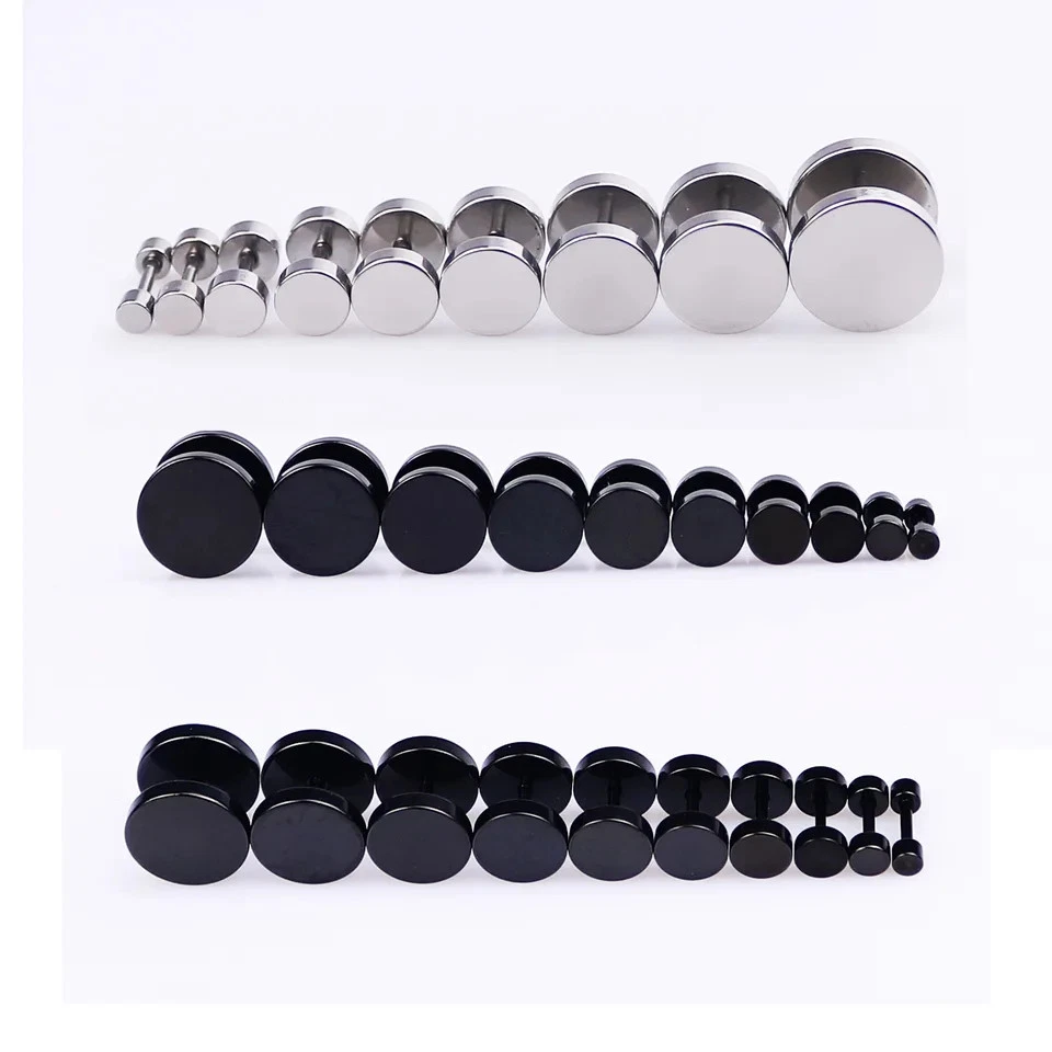 Black Round Stud Earrings Stainless Steel Minimal Shape Piercing Men Jewelry - Image 3 of 4
