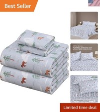 Luxurious 100 Cotton Queen Flannel Sheets - Deep Pockets, Winter Moose Design