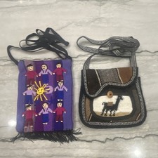 Set of 2 Handmade Peruvian Woven Textile Shoulder Bags with Llama Motif