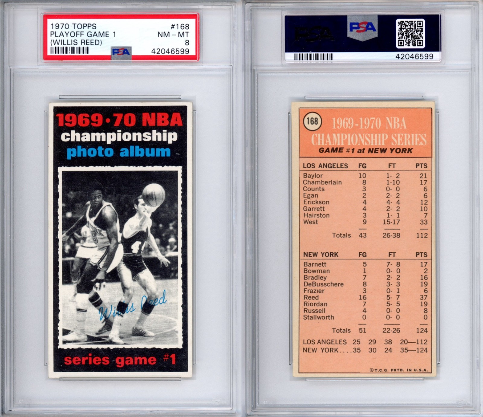 Playoff Game 1: Willis Reed #168 Basketball Cards 1970 Topps trading card — raw and PSA graded price guide