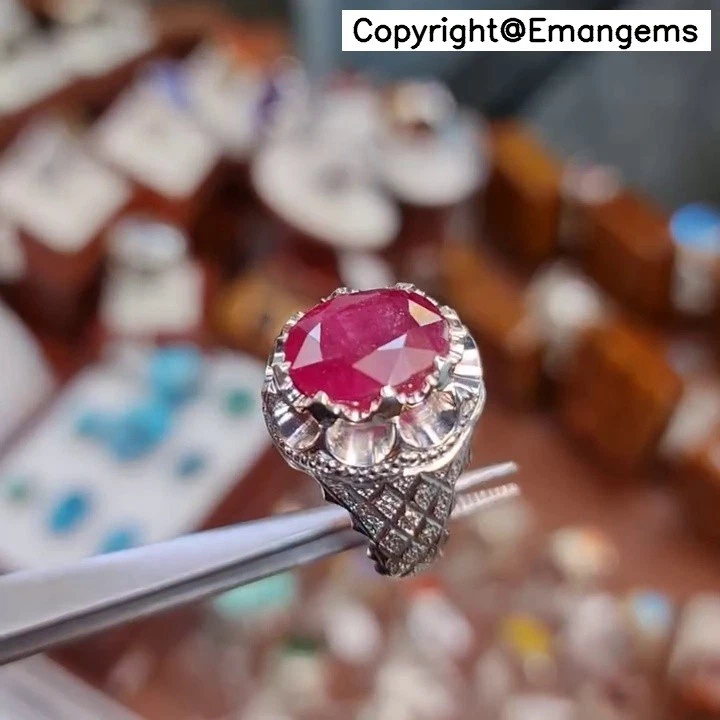 Anillo Rubí Rojo Natural Navidad Plata de Ley 925 - Origen Birmano Elegante Handmad Foto 4 de 4