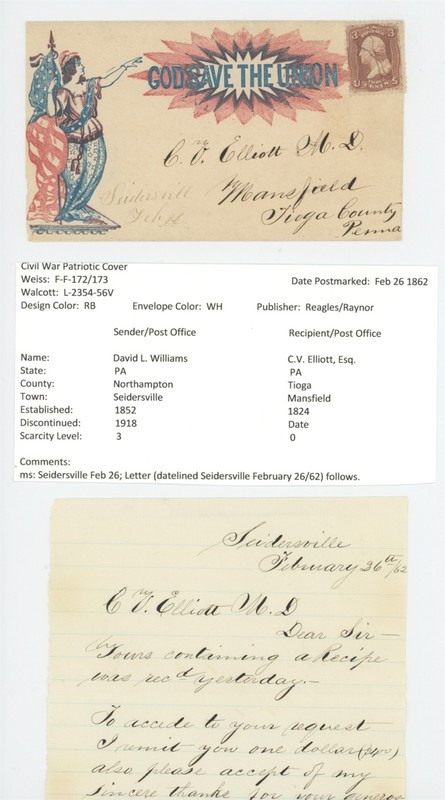 Mr Fancy Cancel CIVIL WAR PATRIOTIC GOD SAVE THE UNION SEIDERSVILLE PA LTR '62 d