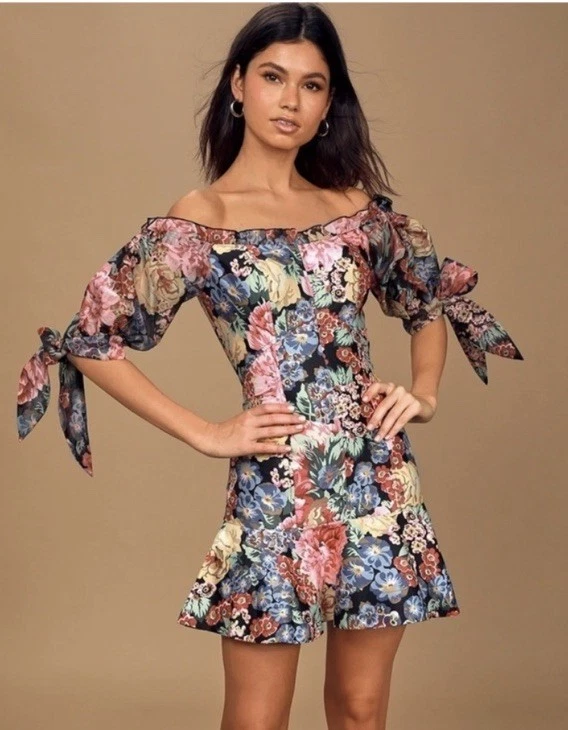 floral blue mini dress Blue Floral Mini Dress - Strapless Dresses