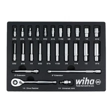 Wiha 1/4 Inch Drive Professional Standard & Deep Socket Tray Set, Sae, 25 Pieces