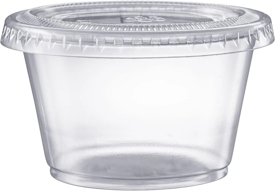 Tazas desechables transparentes de plástico de 1000 piezas de 4 oz con tapas para taza de salsa Foto 3 de 4