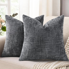 Spring Dark Grey Chenille Throw Pillow Covers 18X18 Set of 2 Textured Soft Cozy