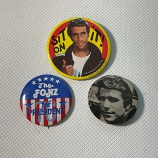 3 Vintage 1976 Happy Days Fonzie Button 2.25" Henry Winkler The Fonz TV Show Pin