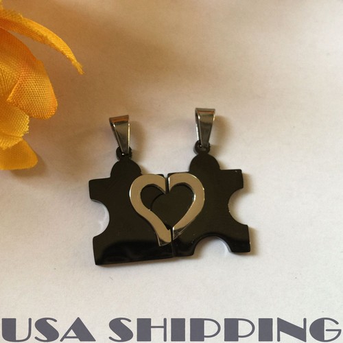 Hombres y mujeres Pareja Acero Inoxidable Amor Corazón Rompecabezas Collar Colgante Regalo - Imagen 2 de 5