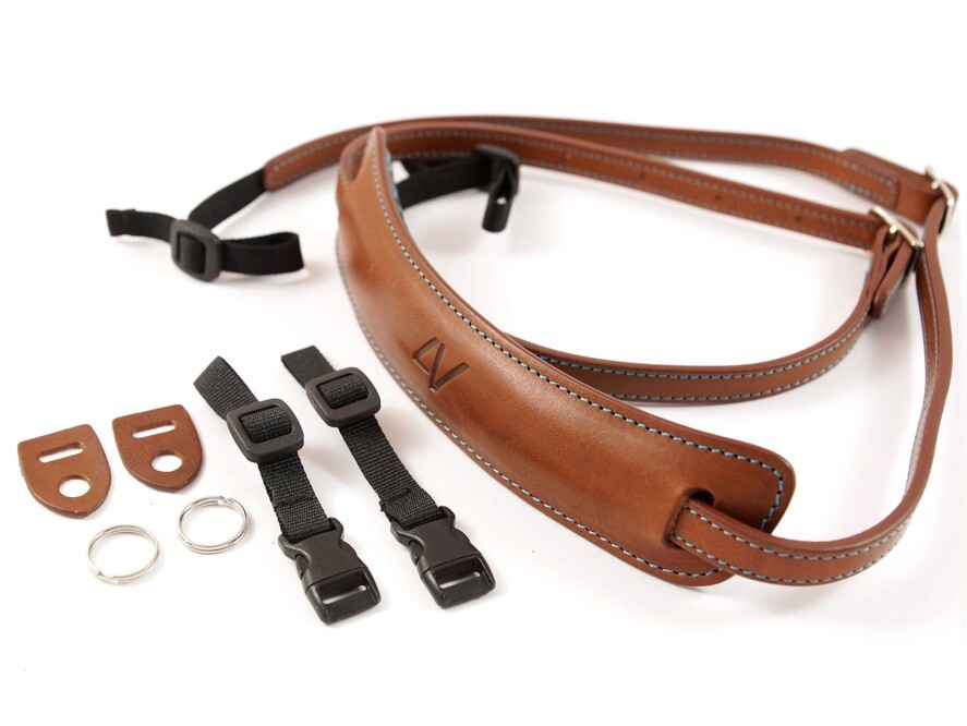 Sangle photo Lusso M en cuir marron artisanale pour appareil compact