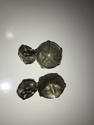 Vintage Edgar Berebi Ohrringe zum Aufklemmen rund hängender Stern grün lila Emaille - Bild 7 von 8