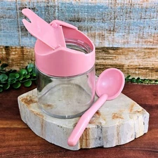 VTG Corelle GEMCO Condiment Jar Sugar Bowl Honey Jam Jar with Spoon Pink Mauve