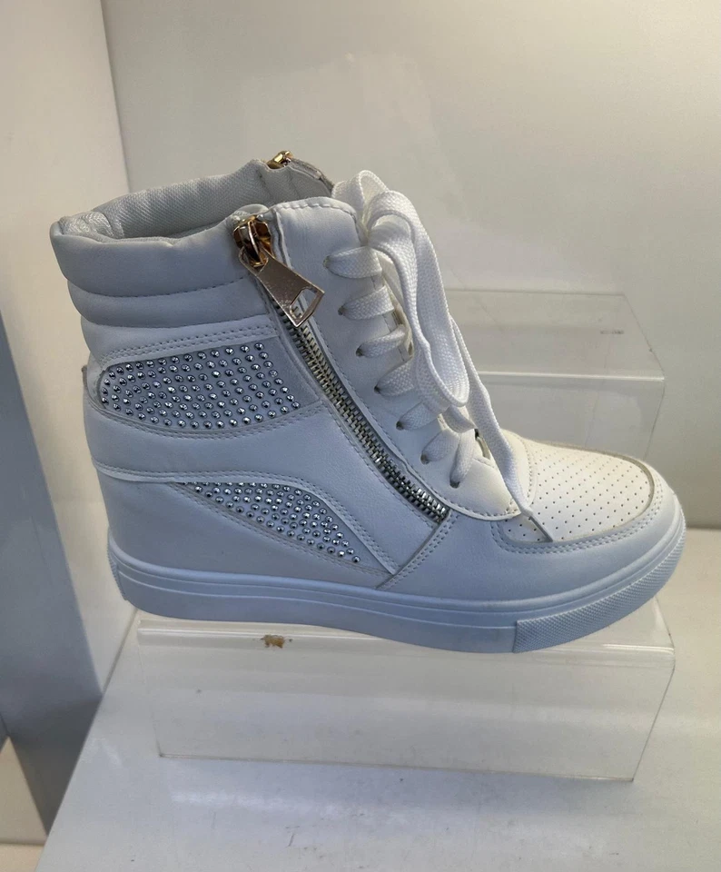 WOMENS LADIES LACE UP HI HIGH TOP PUMPS TRAINERS SNEAKERS SHOES ANKLE BOOTS SIZE - Image 3 of 4