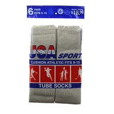 6 Pairs New Men's Cotton Athletic Sports Tube Socks 9-15 Gray