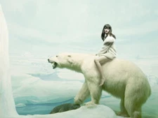 V0923 Girl Riding Polar Bear Snow Fantasy Art Decor WALL POSTER PRINT