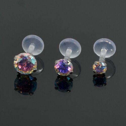 BIOFLEX Labret Stud RAINBOW CRYSTAL set Helix Cartilage Conch Earring Tragus Lip - Picture 1 of 3