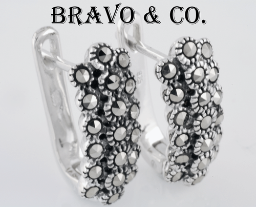 Elegantes Pendientes Estilo Aro Clip Aro Huggie Plata Esterlina MARCASITA Para Mujer 2E-034 - Imagen 2 de 10