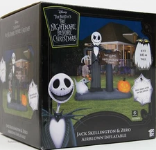 Gemmy Disney Halloween Town 6 ft Jack Skellington & Zero Airblown Inflatable NIB