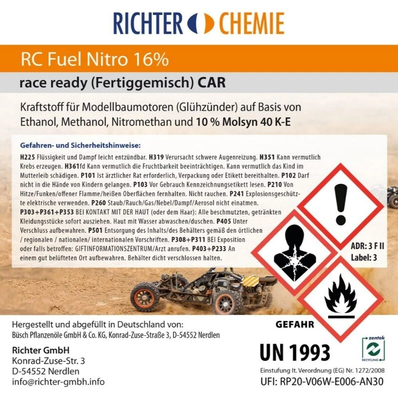 Bio Nitro Fire 16% 1L Kraftstoff Glühzünder Sprit RC Cars Treibstoff - Bild 2 von 3