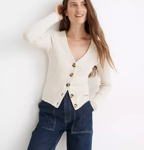 Shrunken Ribbed Cardigan Sweater Small 