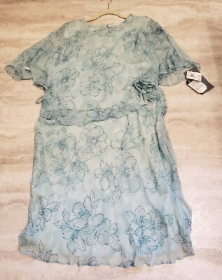 Adrianna Papell 100% Silk Skirt Set With Top Blue Floral Size 12